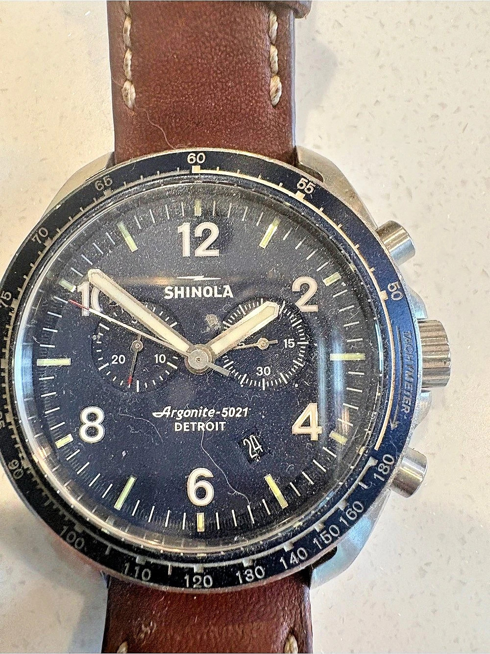 Shinola Argonite-5021 Chronograph Watch in Brown & Black